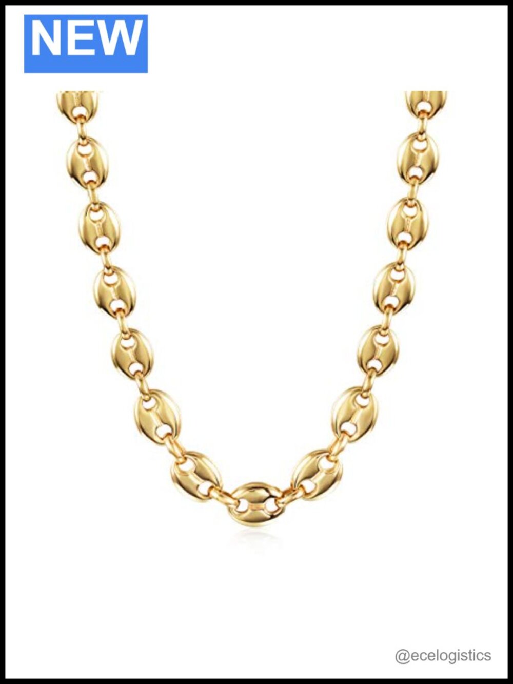 14K Gold Plated Stainless Steel Coffee Bean Link Chain Necklace Women 18"